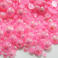 2-10mm Bubble Gum Pink AB Resin Round Flat Back Loose Pearls - 1000pcs