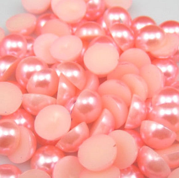 8mm Pink Resin Round Flat Back Loose Pearls - 500pcs
