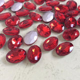10x14mm Red Glass Oval Pointback Chatons Rhinestones - 10pcs