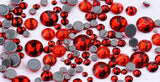 Mixed Medium Siam Red Glass Round Flat Back Loose HOTFIX Rhinestones - 400pcs