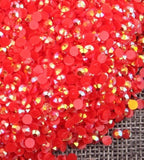 2-6mm Mixed Siam Red AB Jelly Round Flat Back Loose Rhinestones Non Hotfix