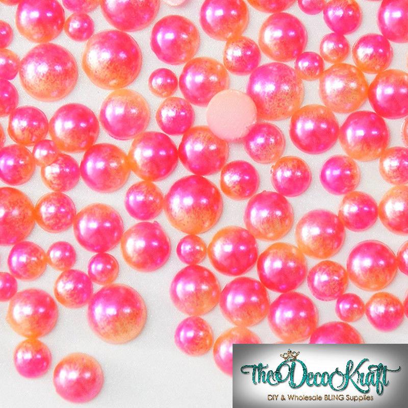 6mm Pink and Orange Ombre Mermaid Gradient Resin Round Flat Back Loose Pearls