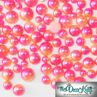 4mm Pink and Orange Ombre Mermaid Gradient Resin Round Flat Back Loose Pearls