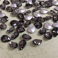 10x14mm Smoky Gray Glass Teardrop Pointback Chatons Rhinestones - 10pcs
