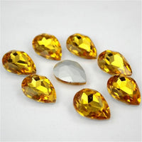 10x14mm Topaz Glass Teardrop Pointback Chatons Rhinestones - 10pcs